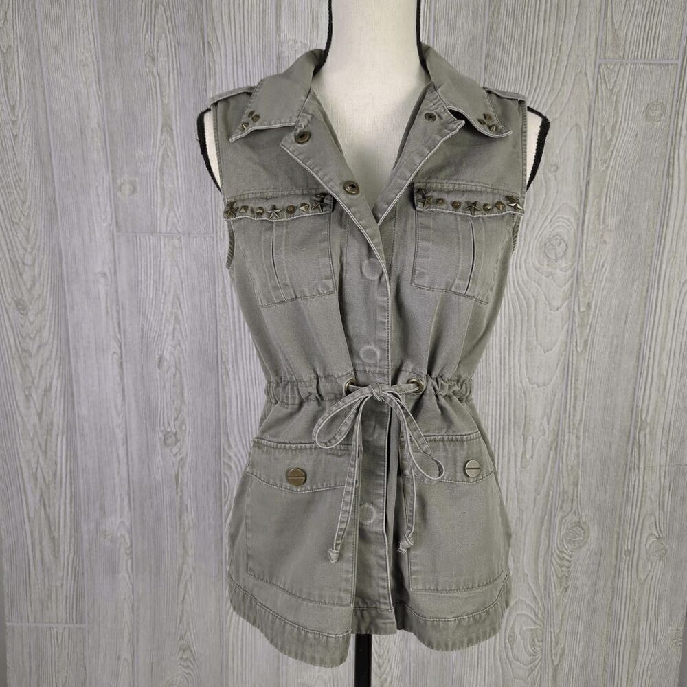 BP Collection Women’s Small Army Green 100% Cotton Belted Sleeveless Jacket Vest